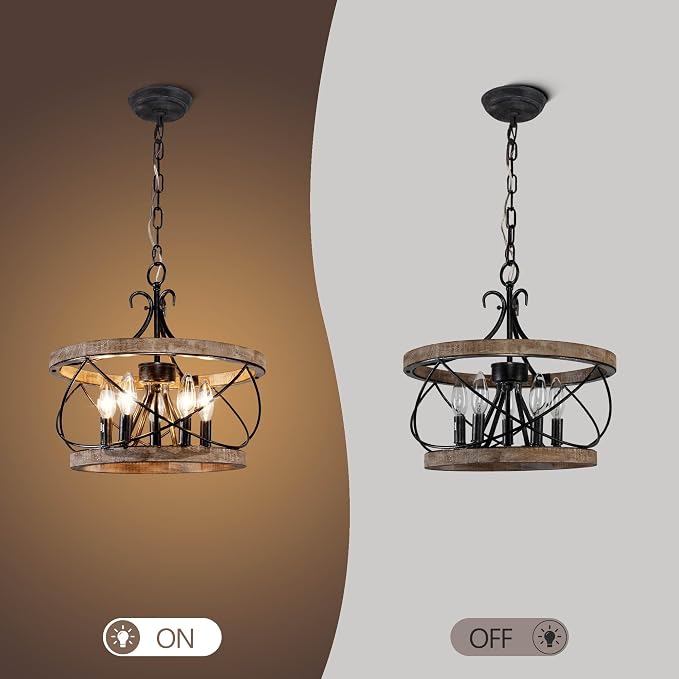 15.7" Farmhouse Chandelier, 5-Light Rustic Drum Chandelier Light Fixture Over - Image 6