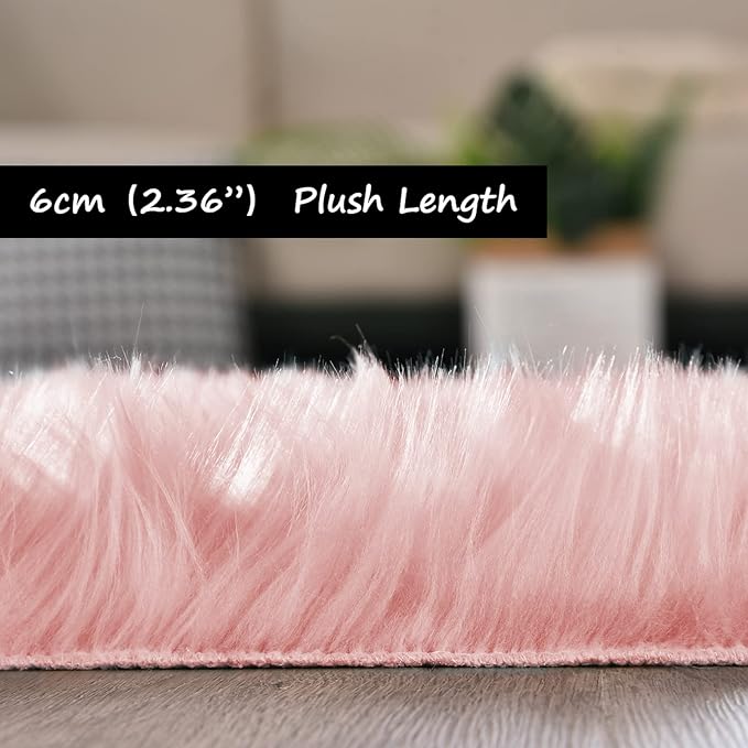 Goolela Pink Round Rug for Girls Bedroom Fluffy Circle Rug 3ft Faux Fur Rug for - Image 3