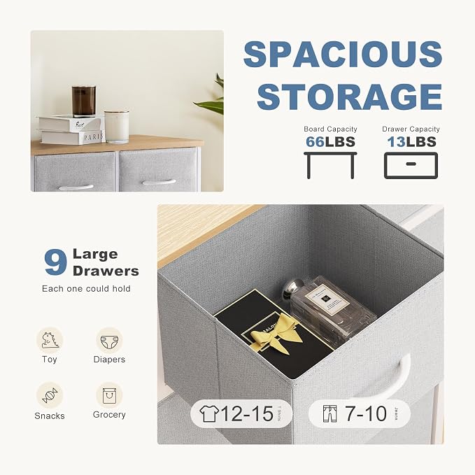 DUMOS 9 Drawer Dresser for Bedroom, Fabric Storage Organizer - Image 4