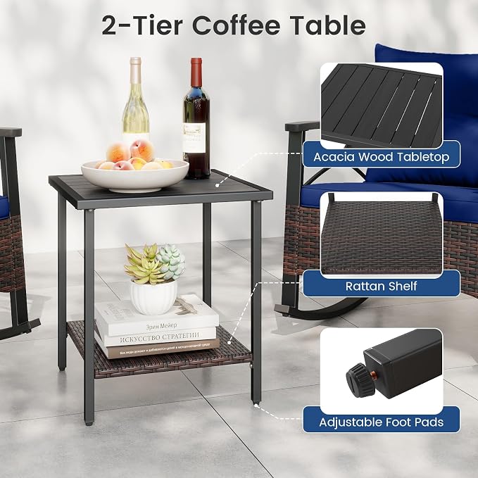 Tangkula 3 Piece Rattan Rocking Chair Set, Patio Rocker Bistro Set w/Acacia - Image 7