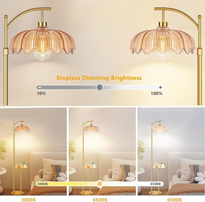 QIYIZM Gold Floor Lamp with Table and Shelves - Image 2