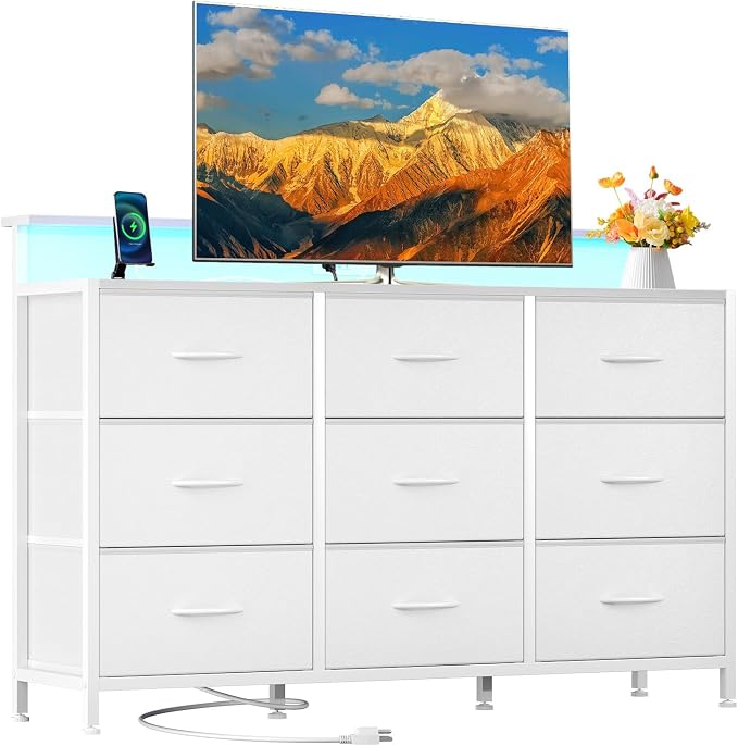 DUMOS TV Stand Dresser with 9 Fabric Drawers and Open Shelves, Entertainment by DumosLifestyle