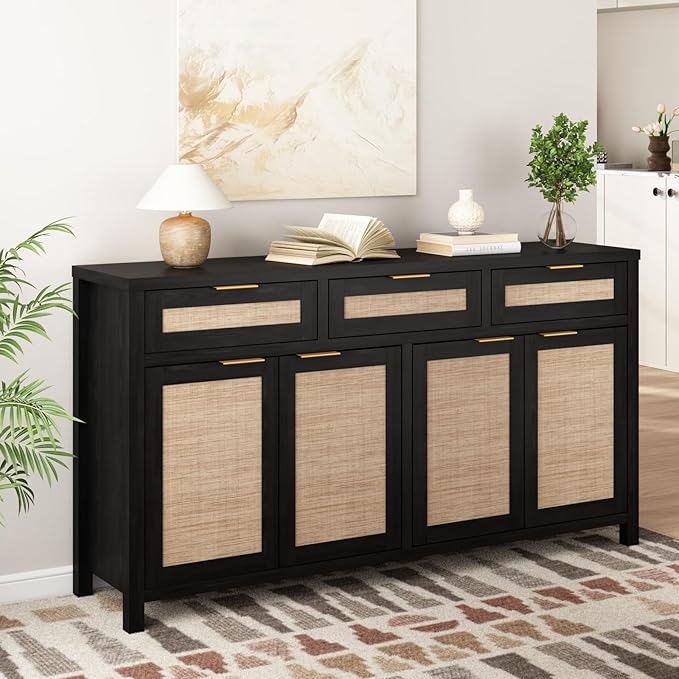 HOKYHOKY 2 Piece Rattan Sideboard Buffet Cabinet, Boho Storage Cabinet - Image 2