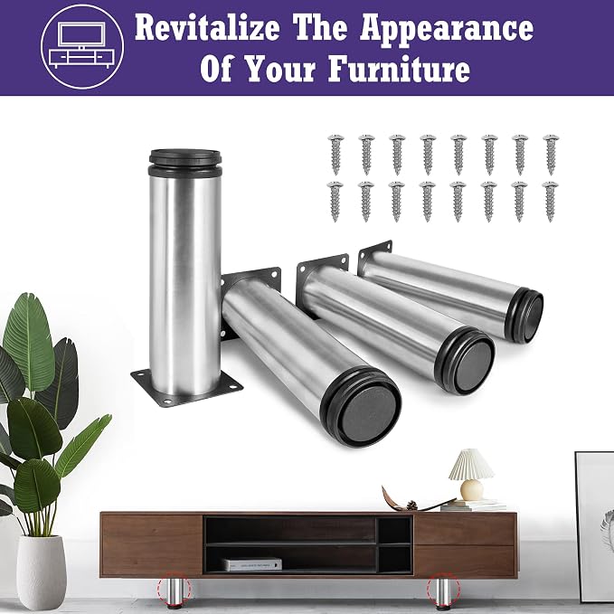 8 Inch Metal Furniture Legs Stainless Steel Adjustable Legs Silver Metal Legs - Image 2