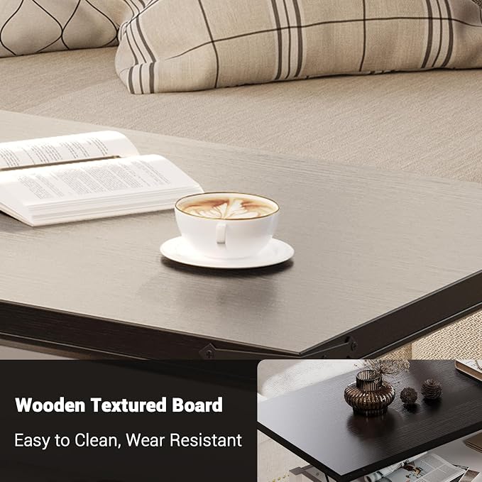 47.2" Lift Top Coffee Table, Hidden Storage Compartment, Lifting Tabletop - Image 6