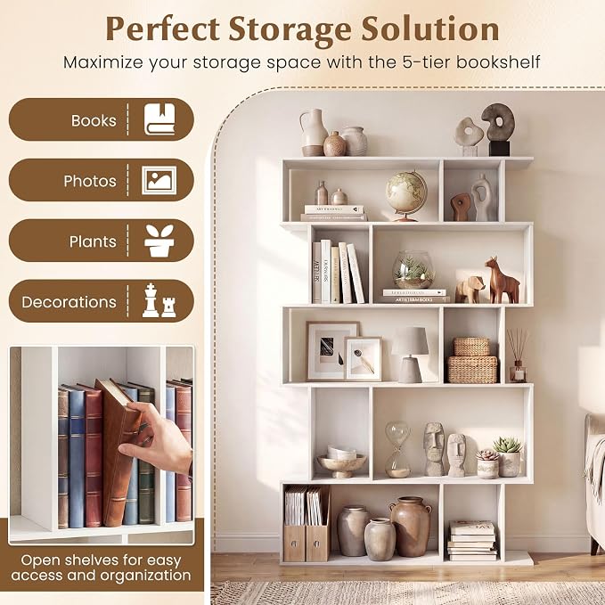 Giantex 5-Tier Bookshelves Set of 2, 10-Cube Geometric Bookcase - Image 4