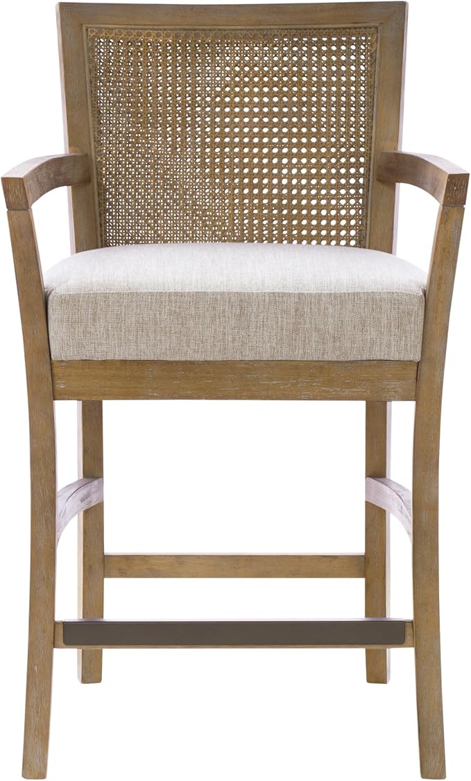Madison Park Bar Stool with Rattan Back, Wood Counter Height Barstools by MADISONPARK