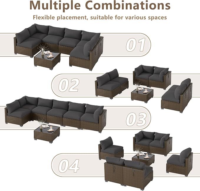 LOUVIXA 7 Piece Outdoor Patio Furniture Set, Outdoor Sectional Sofa, Wicker - Image 3