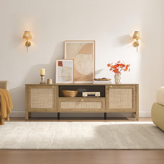 SICOTAS Rattan TV Stand for Living Room, Large Entertainment Center - Image 3