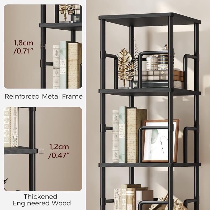 MAHANCRIS 4-Tier Rotating Bookshelf, Freestanding Corner Bookshelf, 360° - Image 8