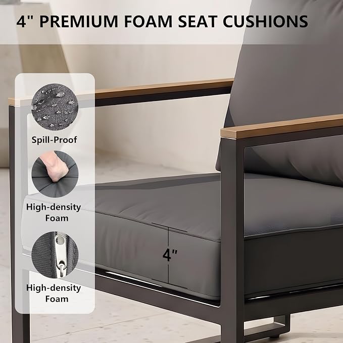 Modern Patio Furniture Set, 4 Pieces Outdoor Conversation Set - Image 6