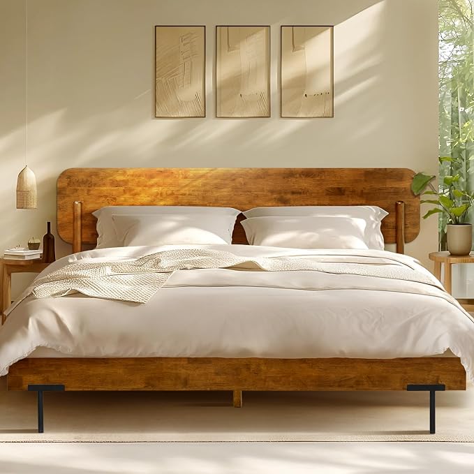 Acacia Frida King Size Bed Frame and Headboard Solid Wood Platform Bed by AACACIAFURNITURE