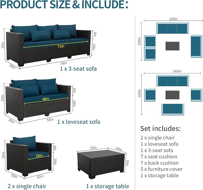 Rattaner Patio Furniture Set 5 Pieces Outdoor Furniture Sets Patio Couch - Image 6