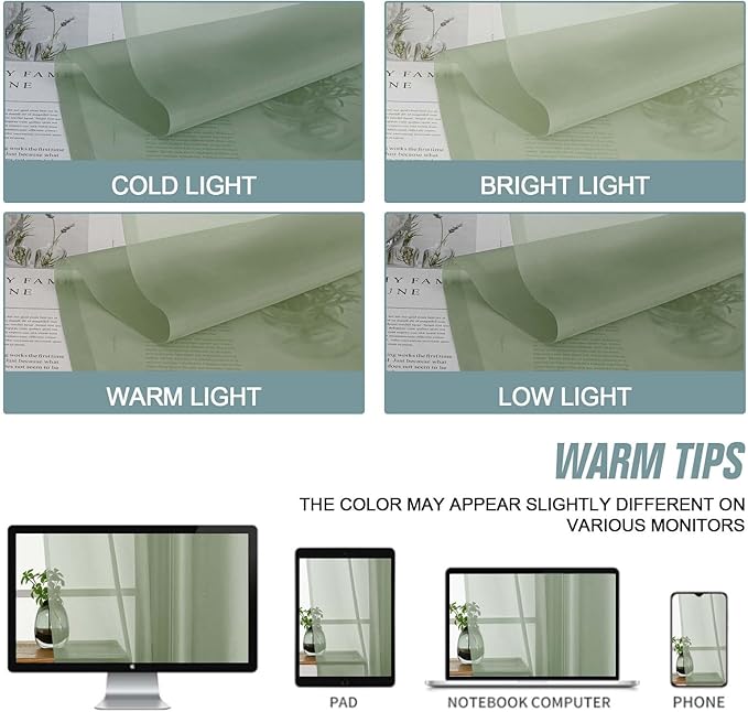 Sage Green Sheer Curtains for Window 72 inches Long 2 Panels Set, Soft Airy - Image 6
