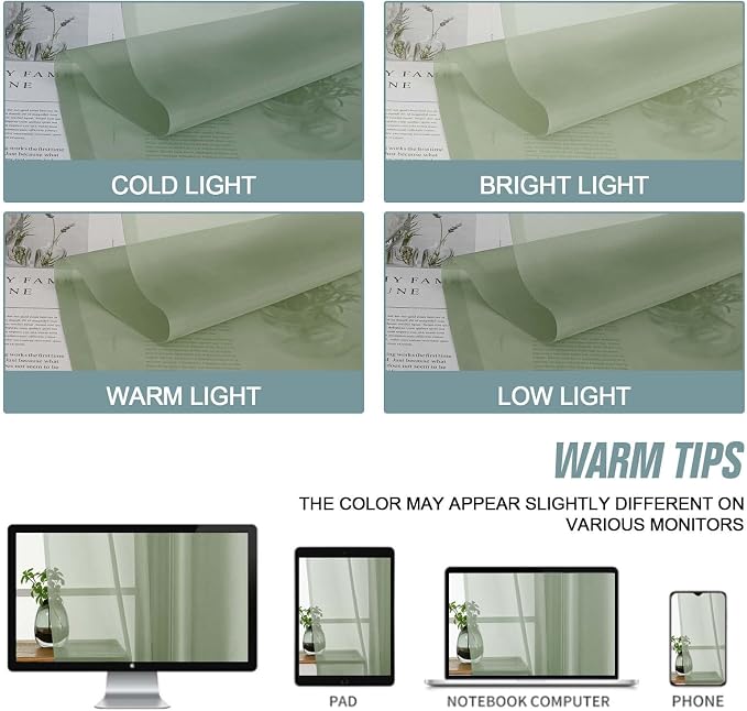 Sage Green Sheer Curtains 84 Inches Long 2 Panels, Elegant Airy Transparent - Image 6