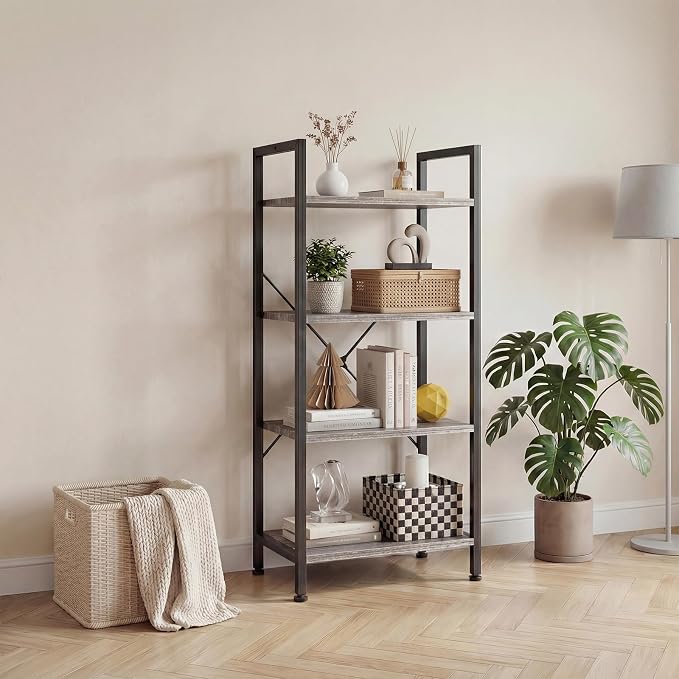 DUMOS 4 Tiers Open Bookshelf, Classic Freestanding Tall Display Shelf, Sturdy - Image 7