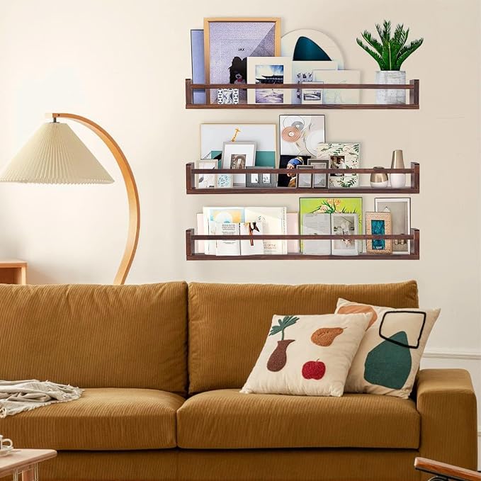AZSKY Nursery Book Shelves Deep Walnut Wall Mount Floating Book Shelf - Image 2
