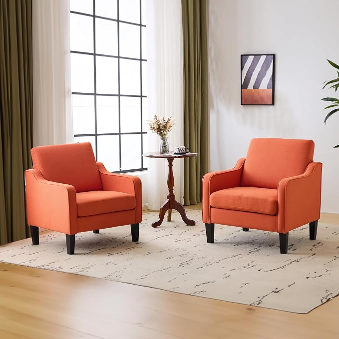 VINGLI Accent Chairs Set of 2 Living Room Chairs Burnt Orange Reading Chair by VINGLI