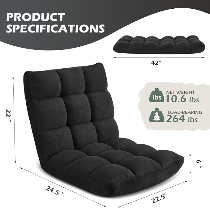 Folding Floor Gaming Chair, 14-Position Adjustable Backrest, Skin-Friendly - Image 3