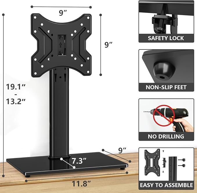 TVON Universal TV Stand Base, Swivel Table Top TV Stand - Image 4