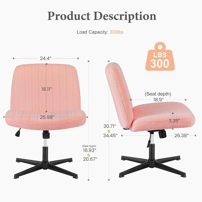 OLIXIS Criss Cross Chairs Legged Armless No Wheels Wide Seat Height Adjustable - Image 2