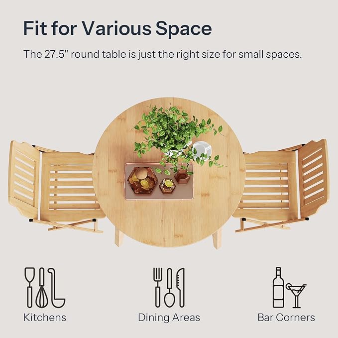 HOOBRO Bamboo Dining Table, Round Dining Table - Image 4