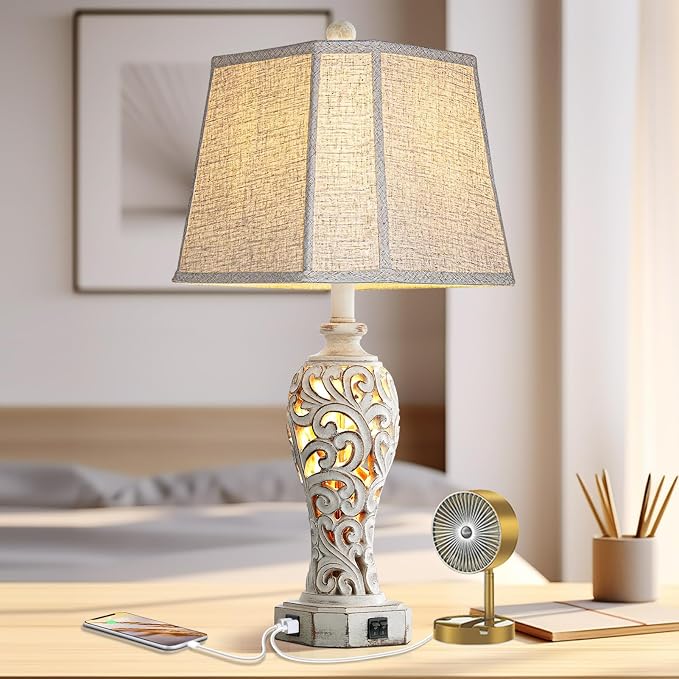 25'' Farmhouse Table Lamp for Living Room Bedroom, 2 USB Ports Vintage Rustic - Image 6