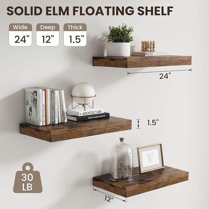 Dreamland Floating Shelves 24inch, 2 Pack Rustic Wooden Wall Shelves, Wall - Image 3