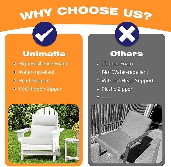 Unimatta Outdoor High Back Chair Cushion Seat Pads, 44 x 21 Inch - Image 6