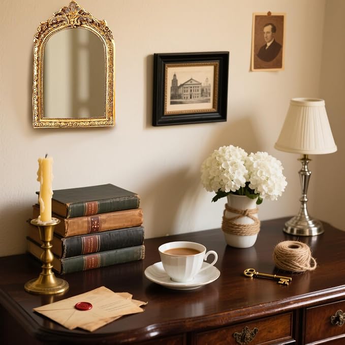 YUSONG Vintage Desk Mirror – 8" Gold Antique Tabletop Mirror - Image 9