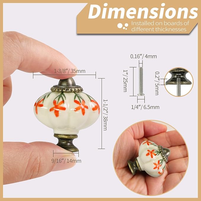 Ivory & Orange Pumpkin Knobs 6 Pack Ceramic Cabinet Knobs Vintage Drawer Pulls - Image 4