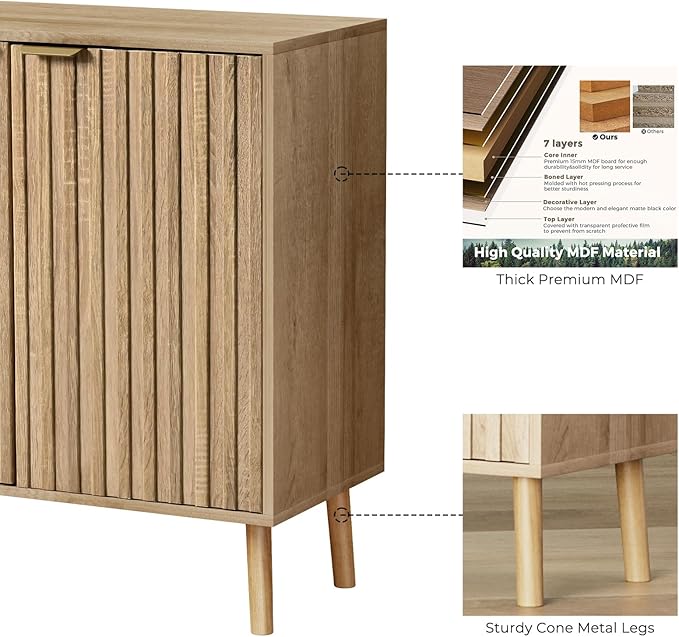 Vrullu Fluted Storage Cabinet, Free Standing Buffet, Wood Sideboard, Dining Room - Image 6