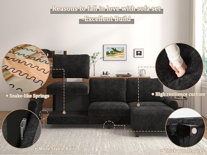 EASE MOOSE 100" Chenille L-Shaped Sectional Sofa, Modern Deep Seat Modular Couch - Image 9