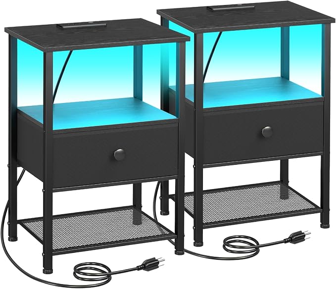 LOAKEKEL Night Stand Set 2, LED Nightstand by LOAKEKEL
