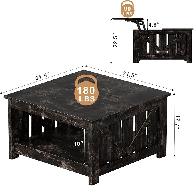FABATO Lift Top Coffee Table, 31.5" Farmhouse Coffee Tables - Image 2