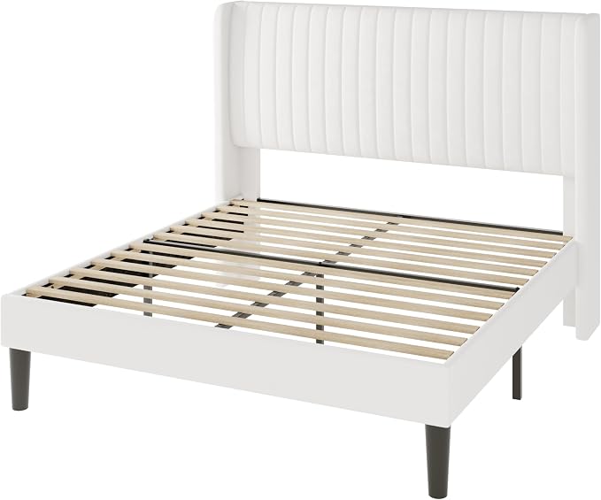 Allewie Queen Size Velvet Bed Frame/Vertical Channel Tufted Wingback - Image 9
