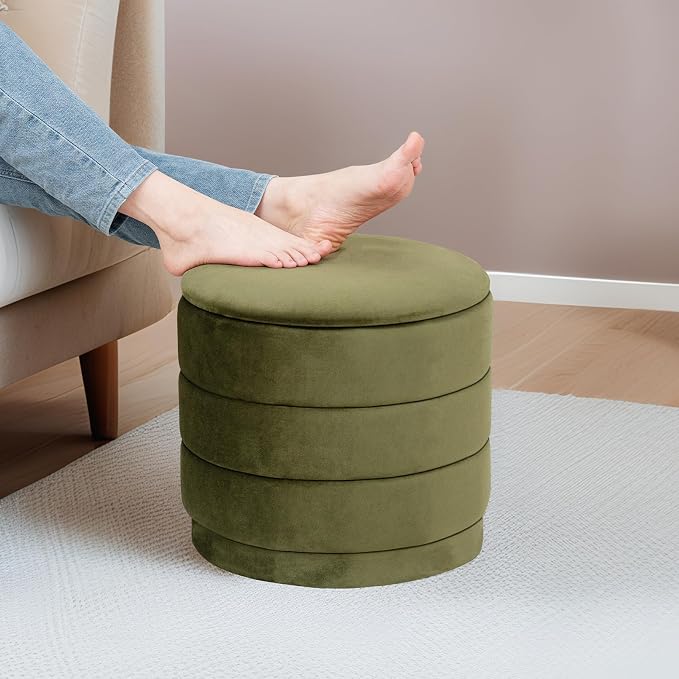 15" Upholstered Round Velvet Ottoman - Image 5