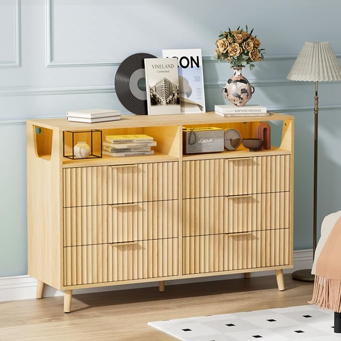 VINGLI Fluted Dresser Led, 6 Drawer Dresser - Image 7