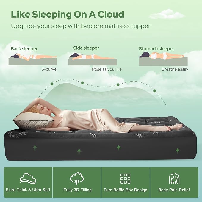BEDLORE Full Size Mattress Topper Viscose Derived from Bamboo, Thick Pillow Top - Image 4