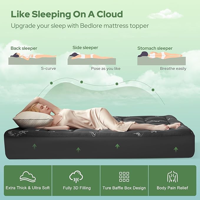 BEDLORE King Mattress Topper Viscose Derived from Bamboo, Thick Pillow Top - Image 4