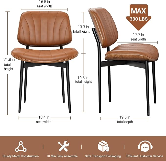 REONEY Dining Chairs Set of 4, Mid-Century Modern Upholstered PU Leather Chairs - Image 2