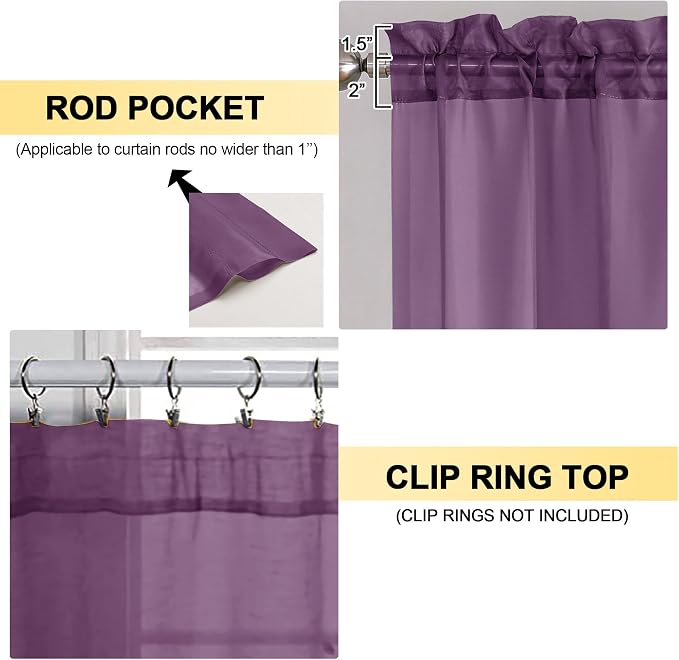 OVZME Plum Sheer Curtains 84 Inches Long 2 Panels - Image 2
