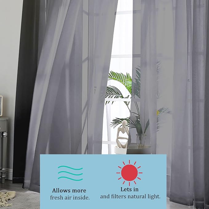 OWENIE Black Sheer Curtains, Bedroom - Image 6