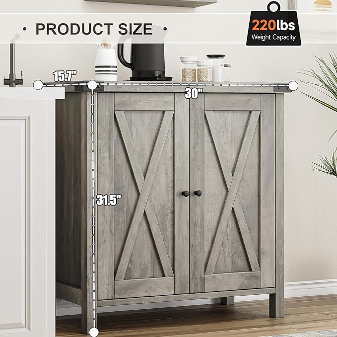 GarveeHome Small Storage Cabinet, Farmhouse Sideboard Buffet Cabinet - Image 2