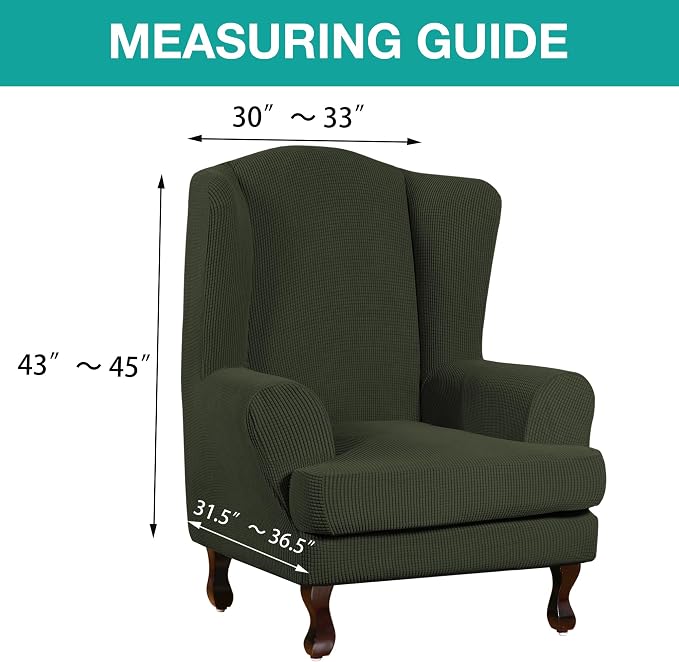 Turquoize Wingback Chair Covers 2 Piece Wing Chair Slipcover Stretch Slipcovers - Image 5