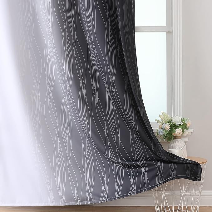 Estelar Textiler Black and Greyish White Blackout Curtains 108 Inches Long - Image 6