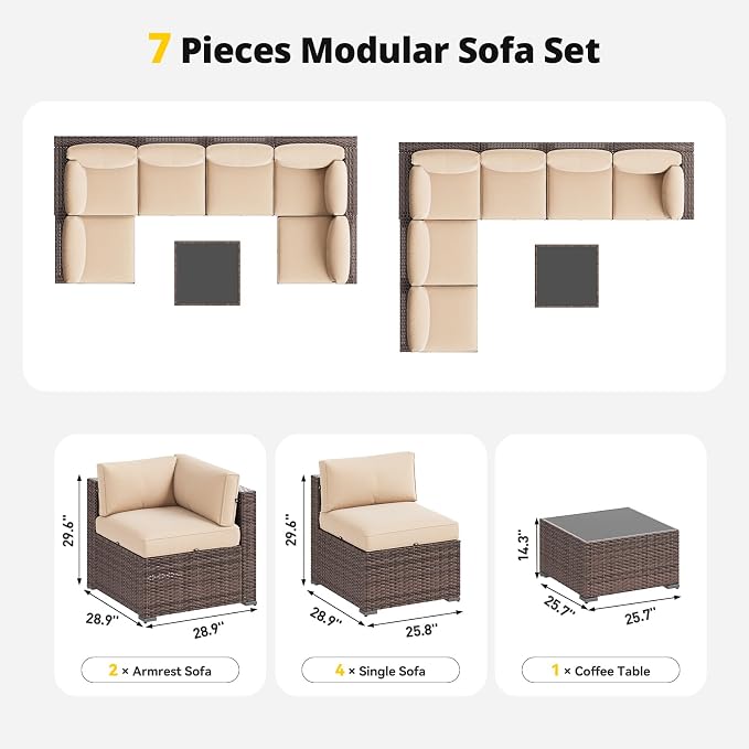 Aoxun Patio Furniture Set, 7 Piece Outdoor Sectional Sofas - Image 7