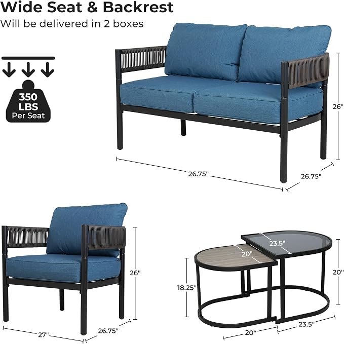 Grand patio 5-Piece Outdoor Furniture Set, 4 Seats Wicker Sofa Conversation Set - Image 3