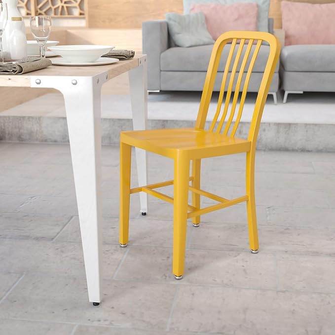 Flash Furniture Commercial Grade Yellow Metal Indoor-Outdoor Chair - Image 2