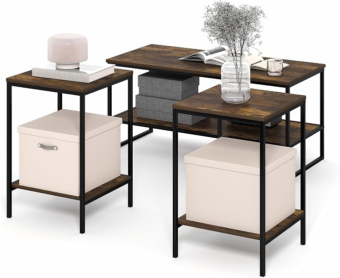 Furinno Simplistic Coffee Table and End Table Set of 3, Modern Metal Frame - Image 4